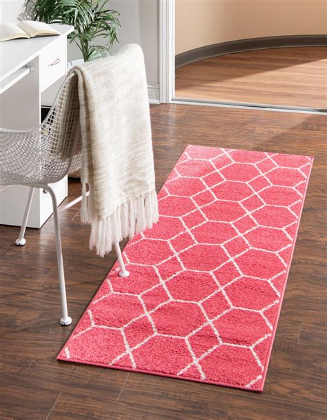 Unique Loom Geometric Trellis Frieze Rug Pinkivory 2 X 8 8 Runner