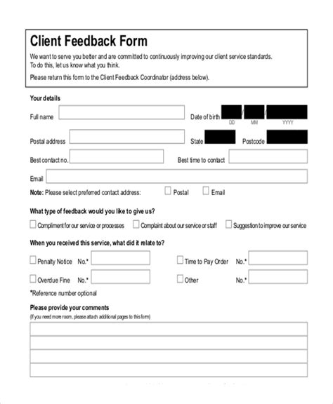 Free 8 Sample Client Feedback Forms In Ms Word