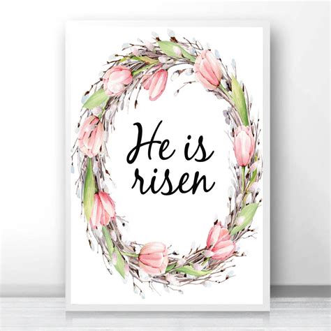 He Is Risen Wreath Christian Easter Art Print He Is Risen Etsy Denmark