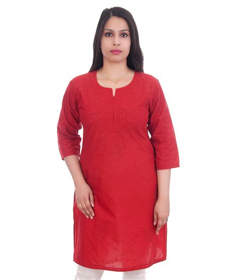 Plain Red Cotton Lucknowi Chikan Kurti At Rs In Lucknow Id