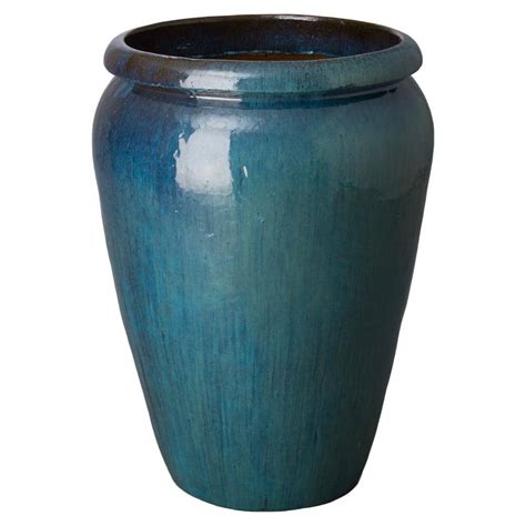 Emissary Tall In L X In H Teal Ceramic Round Planter With