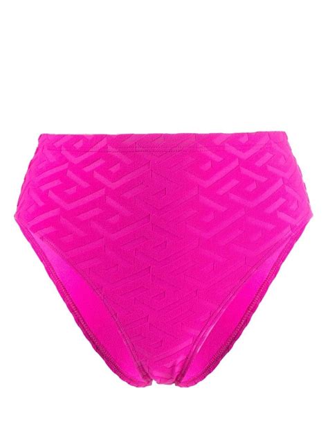 Versace Greca High Waisted Bikini Bottoms In Glossy Pink Modesens