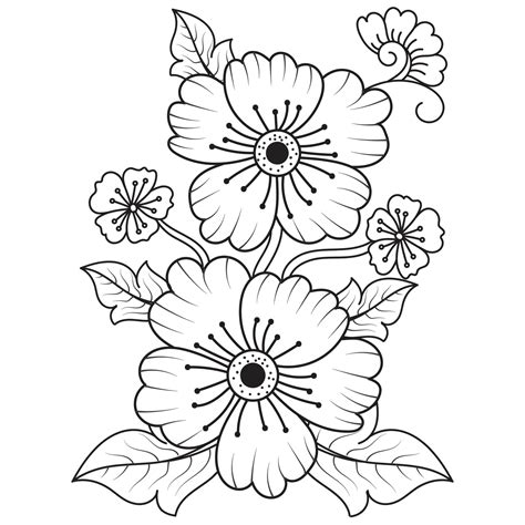 Set Of Different Flower Line On White Background Flowers Drawing With