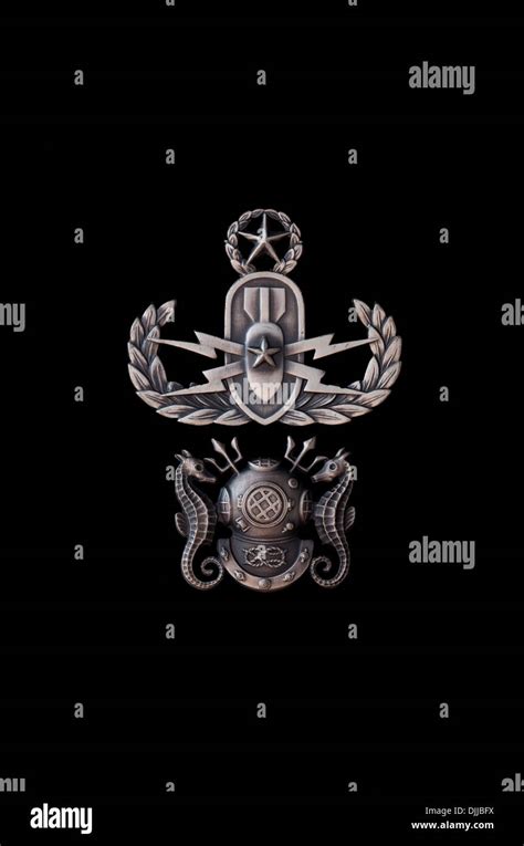 Eod Master Over Navy Master Diver Badge On Black Stock Photo Alamy