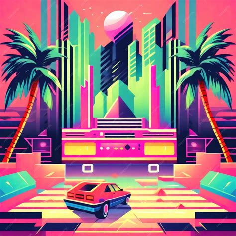 Premium Vector | Neon city retro car retro car in the night city vector ...