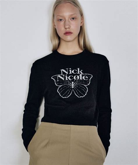 Musinsa Nick Nicole Cashmere Butterfly Signature Crop Knit Black