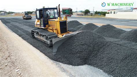 Powerful Komatsu Dozer Activities Pushing Gravel Build Foundation Road