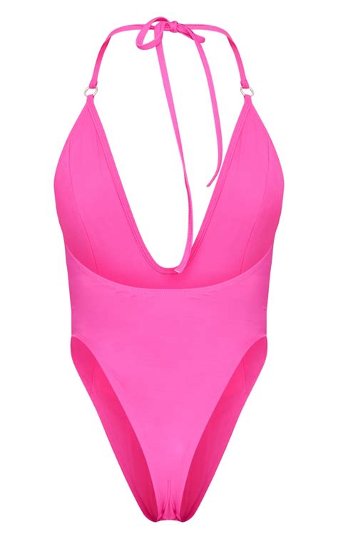 Pink Mini O Ring Detail Plunge Swimsuit Prettylittlething Usa