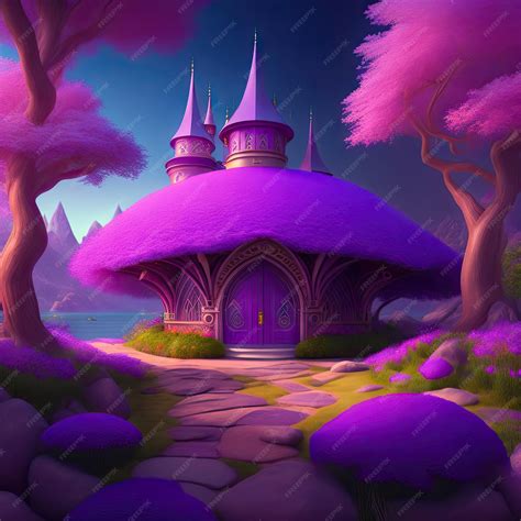 Premium Ai Image Fairy Tale Purple Elf Village Fantasy Landscape And