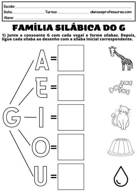 Atividades a Família Silábica do G para imprimir Alunos e Professores