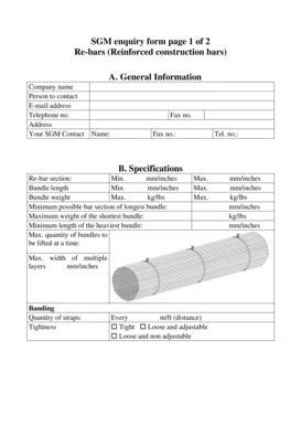 Fillable Online SGM Enquiry Form Page 1 Of 2 Re Bars Reinforced Fax