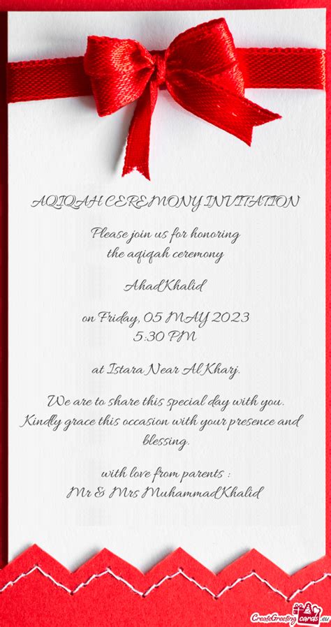 AQIQAH CEREMONY INVITATION Please Join Us For Honoring The Aqiqah