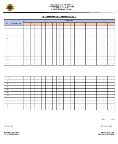 Absen Eskul Seni Suara Pdf