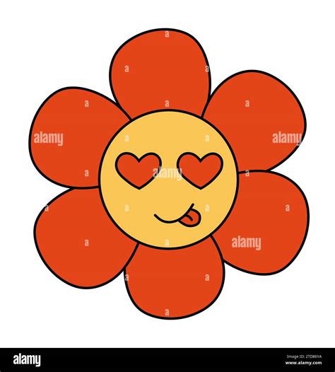 Retro 70s 60s 80s Hippie Groovy Cute Flower Shows Tongue Eyes Hearts