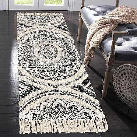 Amazon Seavish Tufted Cotton Rug 2X3 Black Mandala Boho Rug Hand