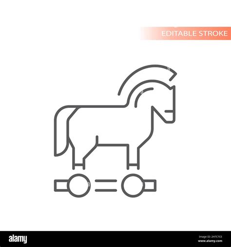 Trojan horse line vector icon. Computer virus outline symbol, editable ...