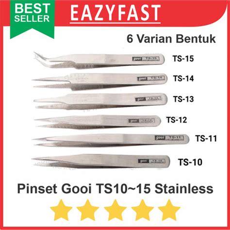 Jual Pinset TS10 15 Set Lurus Bengkok Tajam Lancip Tweezer Stainless