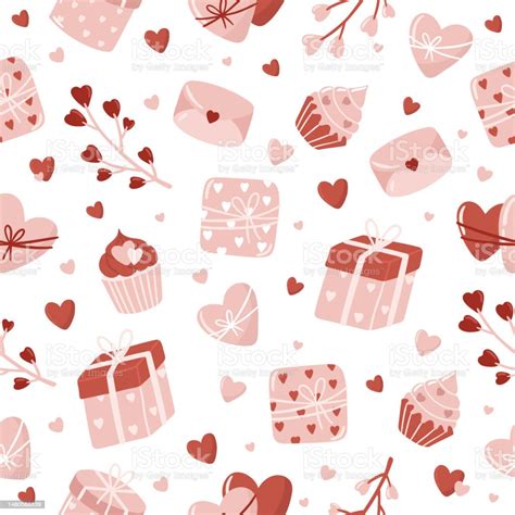 Vector Valentines Day Seamless Pattern With Hand Drawn Love Symbols