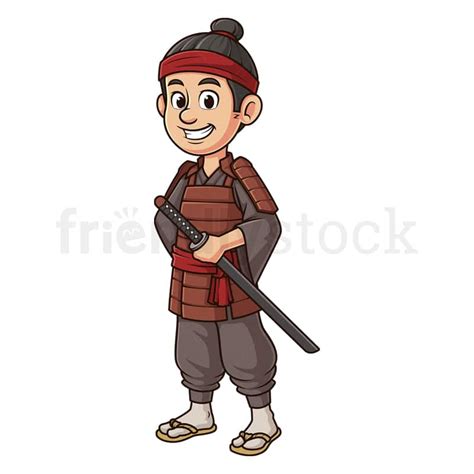 Cartoon Samurai With Katana Vector Clip Art Illustration - FriendlyStock