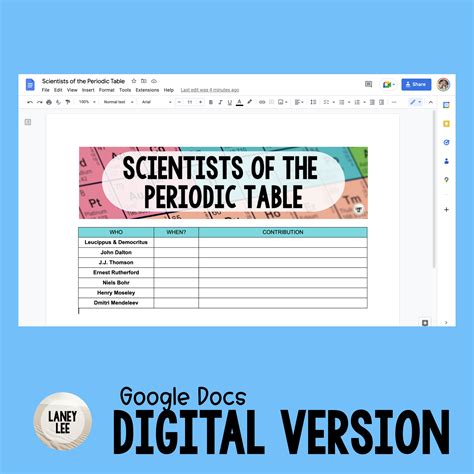 Scientists of the Periodic Table Graphic Organizer - Laney Lee