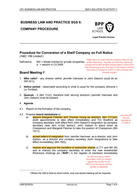 B SGS 05 Activity 1 Solution LPC BUSINESS LAW AND PRACTICE SGS 5