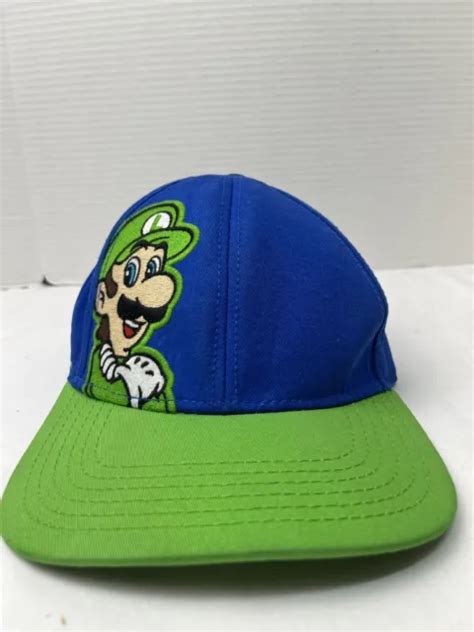 NINTENDO SUPER MARIO Bros Luigi Cap Hat Blue Adjustable Snapback Youth