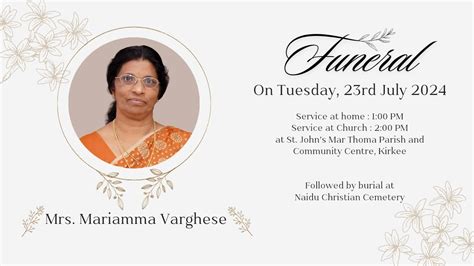 Live Mrs Mariamma Varghese Funeral Service Rd July Youtube