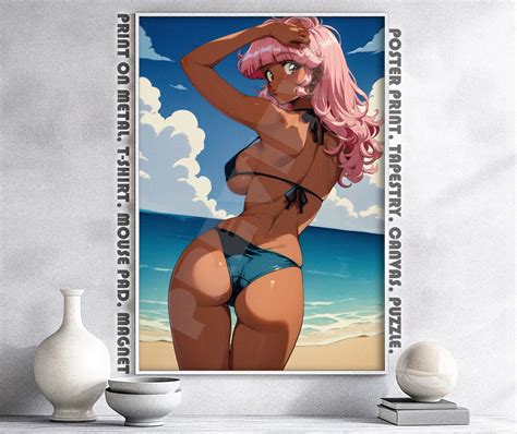 Anime Beach Girl Bikini Waifu Poster Print Senpai Bishoujo Waifu Gal Manga Gift Otaku