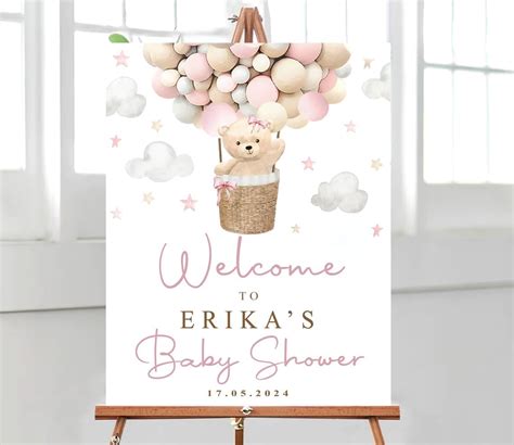 Amazon Editable Teddy Bear Hot Air Balloon Baby Shower Welcome