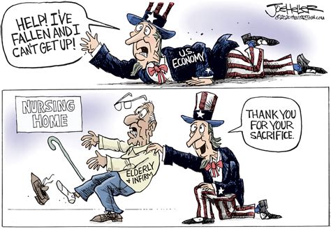 Political Cartoon U.S. life alert Uncle Sam elderly first line of ...