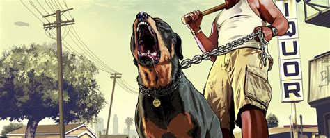 2560x1080 Gta 5 Franklin With Chop Rottweiler 8k 2560x1080 Resolution ...