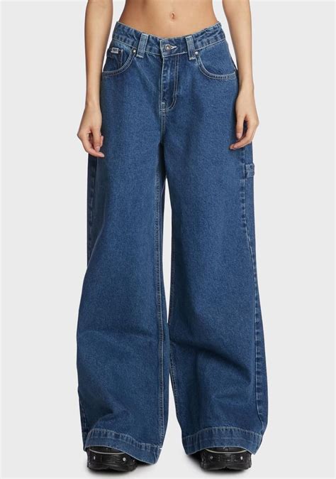 The Ragged Priest Low Rise Extra Wide Leg Jeans Mid Blue Roupas