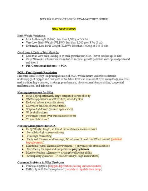 NSG 309 Maternity Final EXAM Study Guide NSG 309 MATERNITY PEDS EXAM