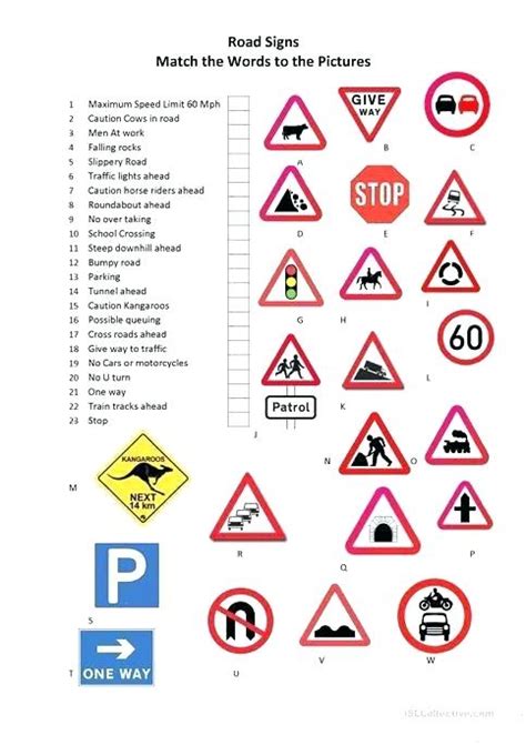 Free Printable Traffic Signs Worksheets