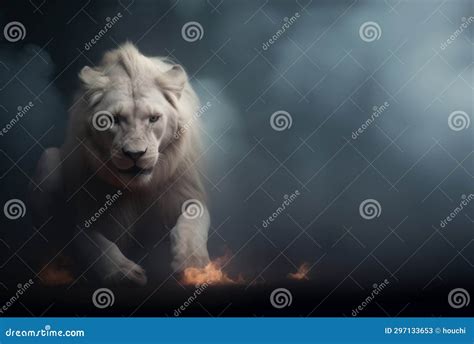 The Lion Of Judah White Albino Imposing Lion Fire Smoke Ashes