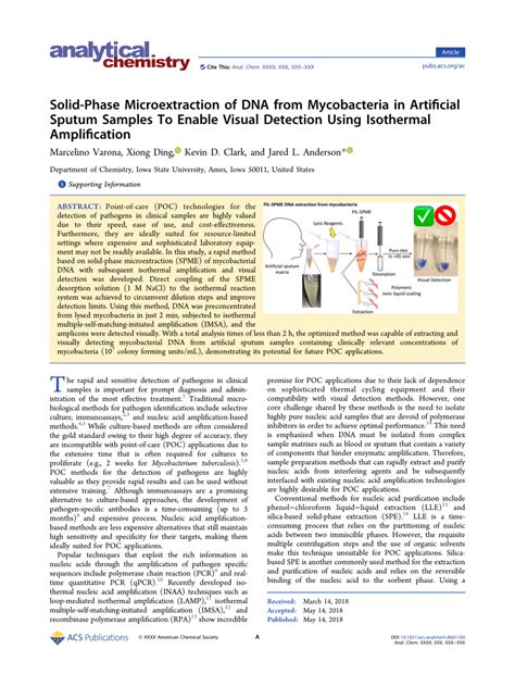 Pdf Rapid Solid Phase Microextraction Of Dna From Mycobacteria In