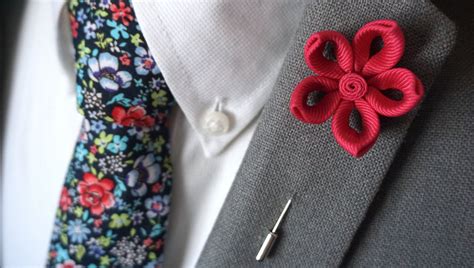 Handmade Pink Lapel Flower Pin Paired With A Slim Floral Tie Etsy