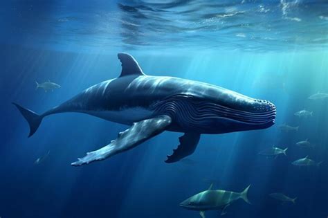 Premium Photo | Blue whale with fishes and wild marine animals in ocean