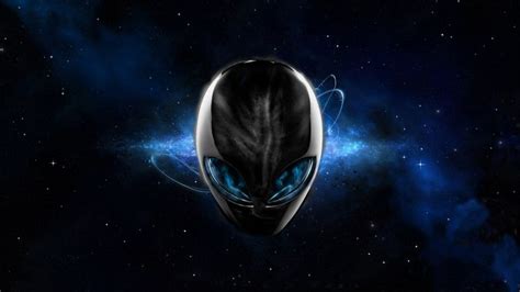 an alien head with blue eyes in space