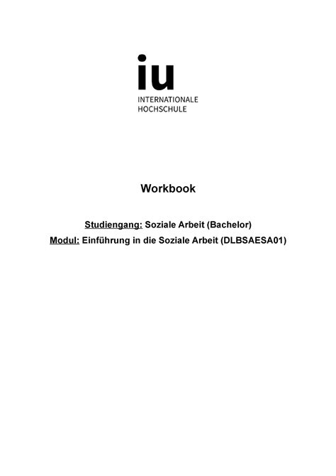 Einführungs in Sozial Arbeit IU Workbook Studiengang Soziale