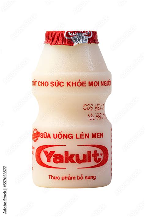 Bottle Of Yakult Probiotic Drink On A White Background Stock Photo