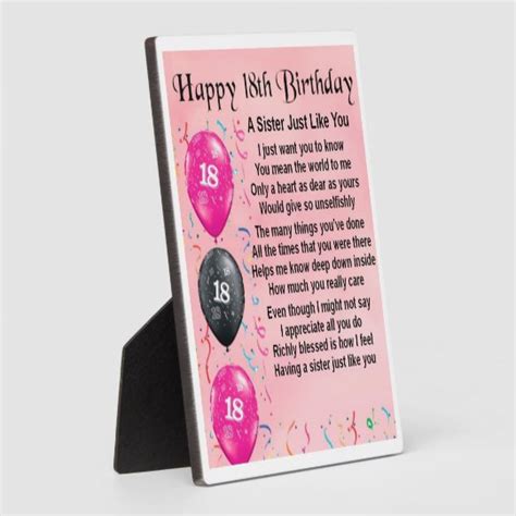 18th Birthday Sister Poem Plaque Uk