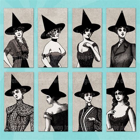 More Victorian Witches Digital Collage Sheet 1x2in Halloween No 0212