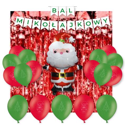 Zestaw Balony Baner BAL MIKOŁAJKOWY Mikołajki Boże Narodzenie Christmas