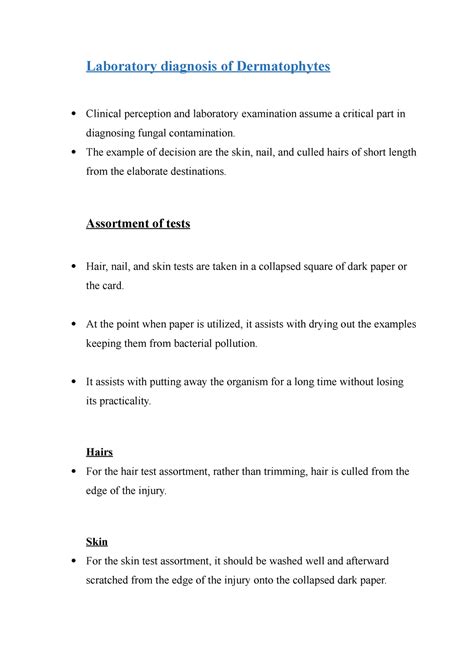 Laboratory diagnosis of Dermatophytes - The example of decision are the skin, nail, and culled ...