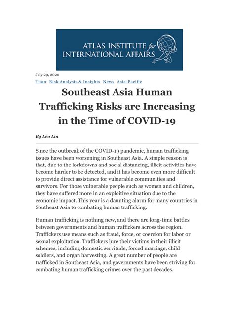 Pdf Southeast Asia Human Trafficking Risks Are Increasing In The Time