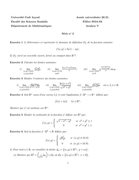 TD Analyse 5 Série 2 22 23 Universit e Cadi Ayyad Facult e des