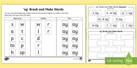 Ay Sound Words Break And Make Activity Cfe Primary Resource