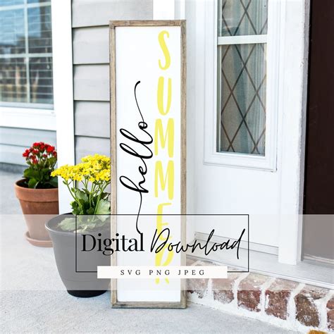 Hello Summer Vertical Sign Graphic Spring Digital Download Sun Svg