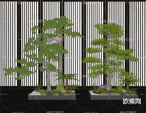 新中式迎客松 盆栽 盆景su模型下载id12226481sketchup模型下载 欧模网